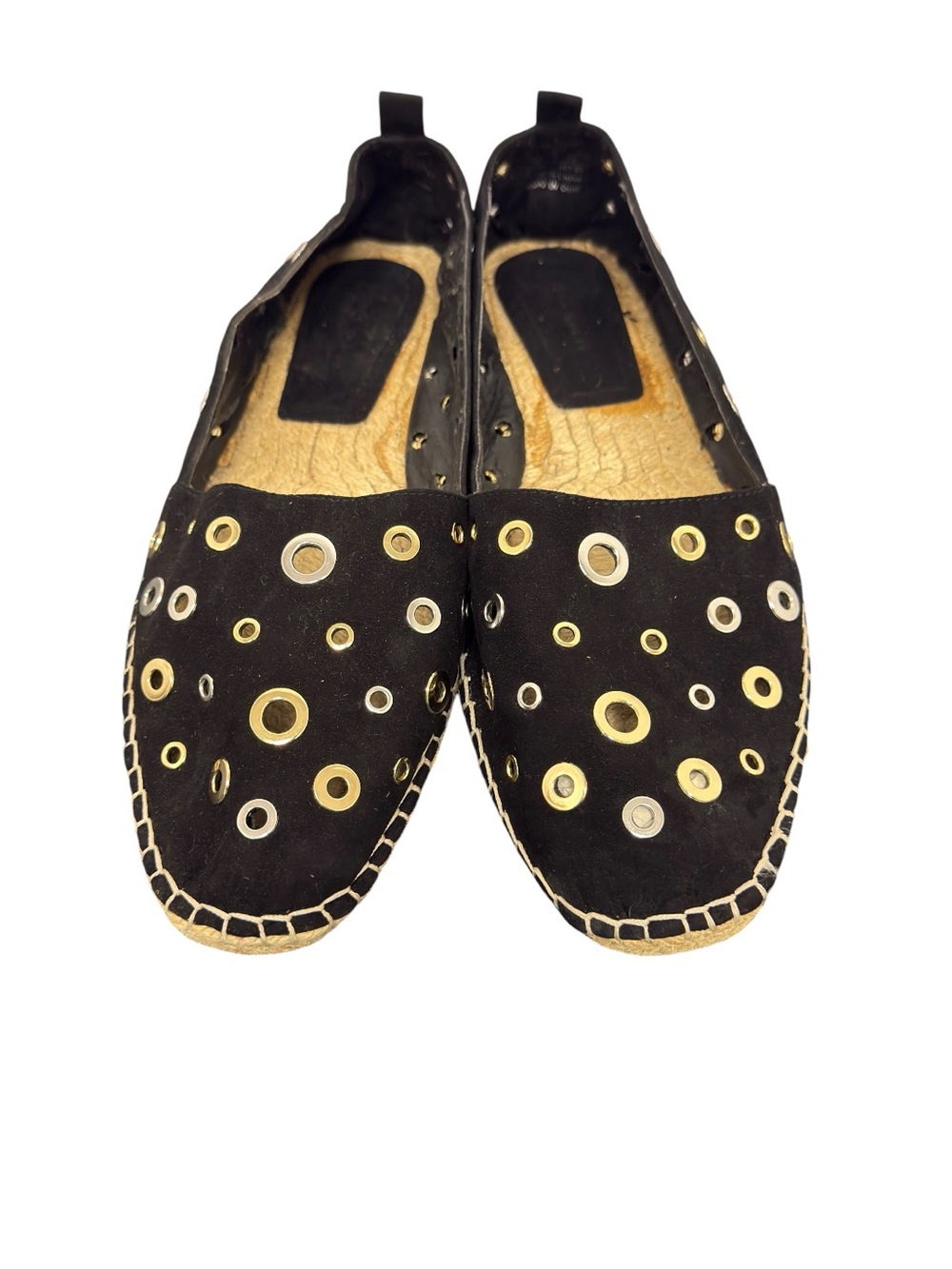 Zara Ring Detail Espadrilles Black Grommet Flats EU 41 Size 10